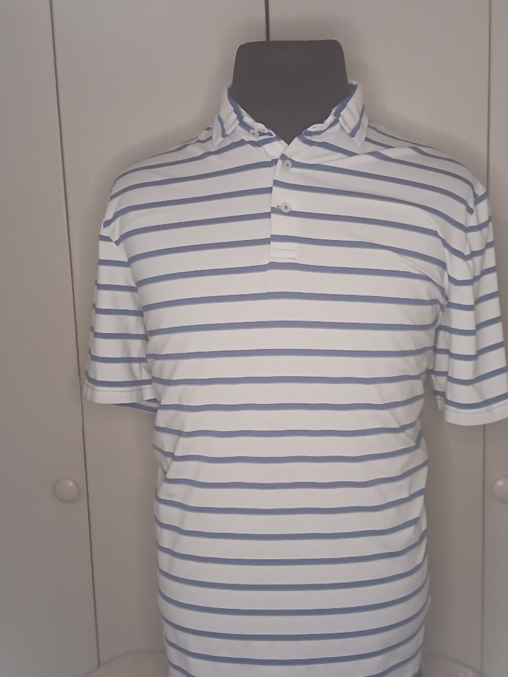 FLX Men's Performance XL/TG White Blue Striped Polo Golf (0930C1)